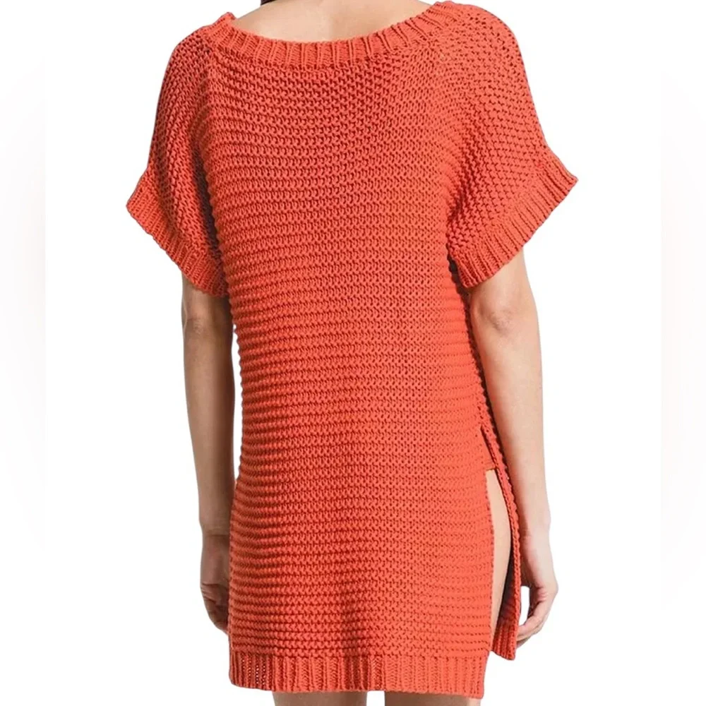 RAG POETS BELLAGIO ORANGE WIDE NECK TUNIC OPEN KNIT SIDE VENT SWEATER TOP XS - Picture 2 of 11
